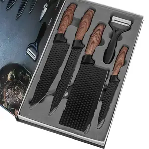 HomeKitchenware Knife Set, 6-Piece Kitchen Knife Set for Chef - StainlessSteel UItra Sharp Chef Knife Set, Anti-Rust Non-stick,Ergonomic Wood Handle - Aesthetic KitchenKnives, Knife Block Wooden for Kitchen, PerfectChristmas,Thanksgiving Gift
