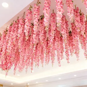 60pcs of Simulated Violet Pink Vines, Elegant And Noble, with a Realistic Touch, Suitable for Outdoor Courtyards, Wedding Arches, Ceiling Decorations, Guestbook Walls, Staircases, And More. Ideal for Hotel Themed Events, Crafts, Photography Props