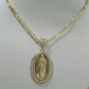 Golden Figaro Chain with Virgin of Guadalupe Pendant 4mm x 21.5 inches Water-Resistant High-Quality Laminated Jewelry