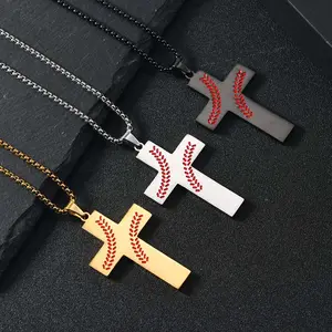Stainless steel necklace baseball cross necklace wheat cross necklace men's daily wear gift