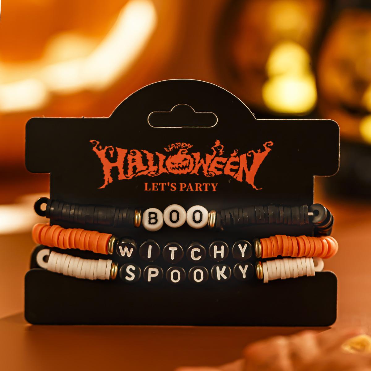 Halloween New Skull Pumpkin Bracelet Suit for Women Dark Style Zinc Alloy Insect Geometric Design Mixed Colors 4379-5296