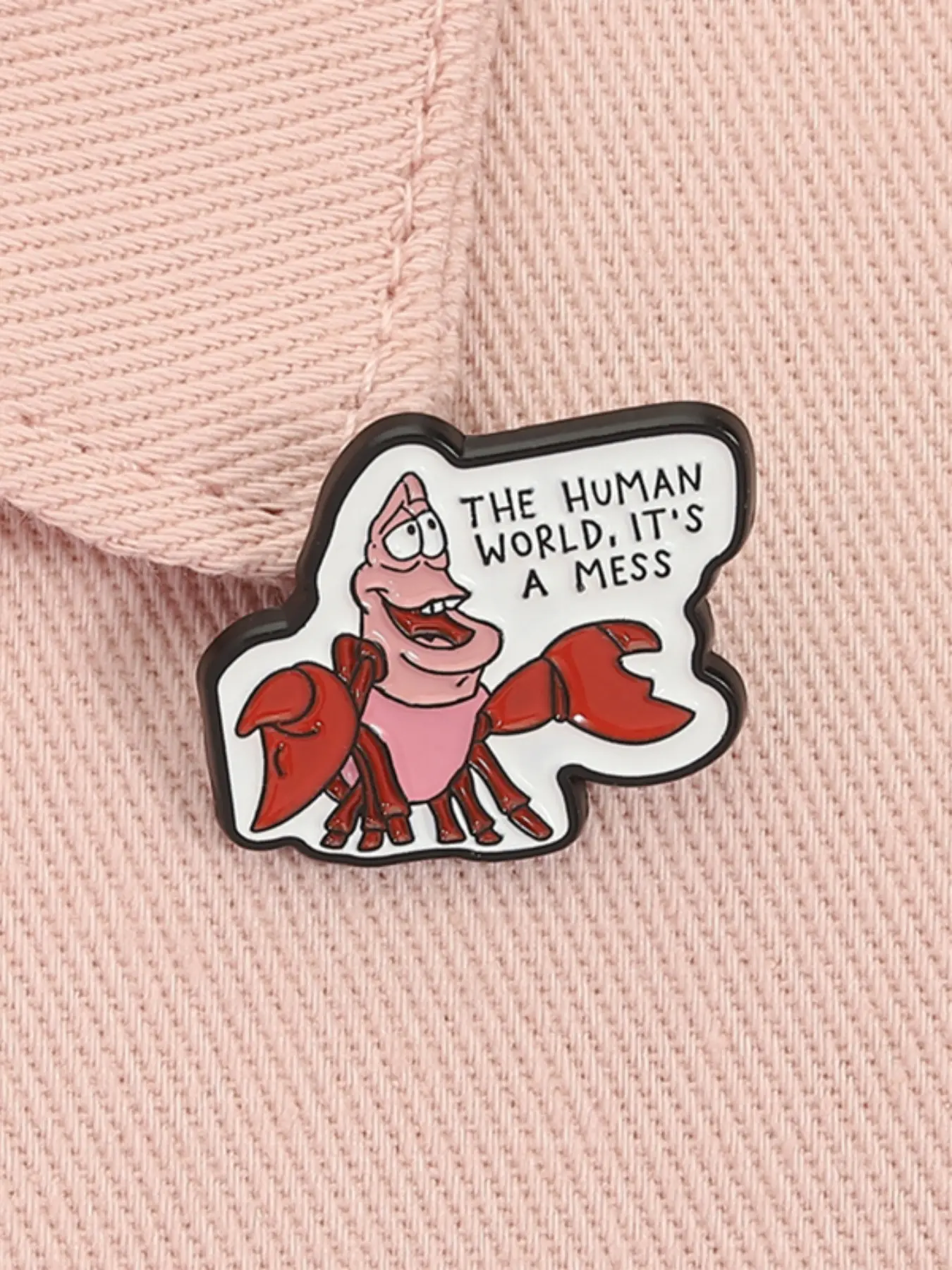 Cartoon Animation The Little Mermaid Enamel Pin Classic Quote The Human World It's a Mess SSebastian the Lobster Animal Alloy Brooch Lapel Backpack Badge Fashion Jewelry Accessories Gift for Friends