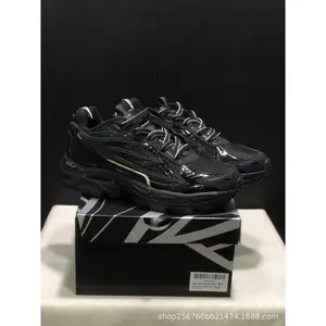 All-Black Mecha Style Chunky Dad Shoes, Breathable Mesh Retro Casual Sneakers