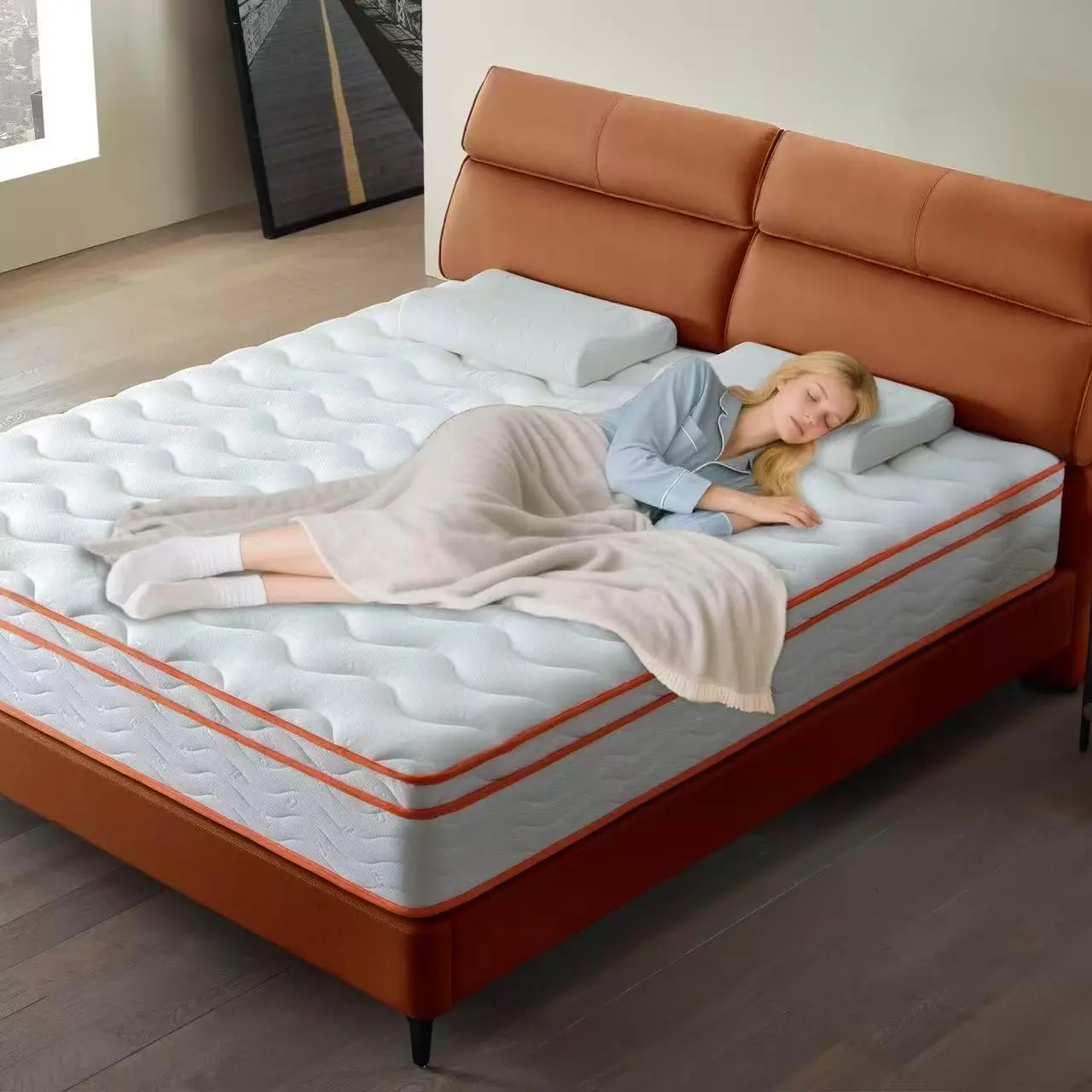 Twin Mattress 6 Inch, Twin XL Size Mattresses Hybrid Innerspring Mattress in a Box, Twin Foam Spring Mattress with Motion Isolation & Pressure Relief for Twin Bed Frames, Medium Firm (White+Orange, Twin)