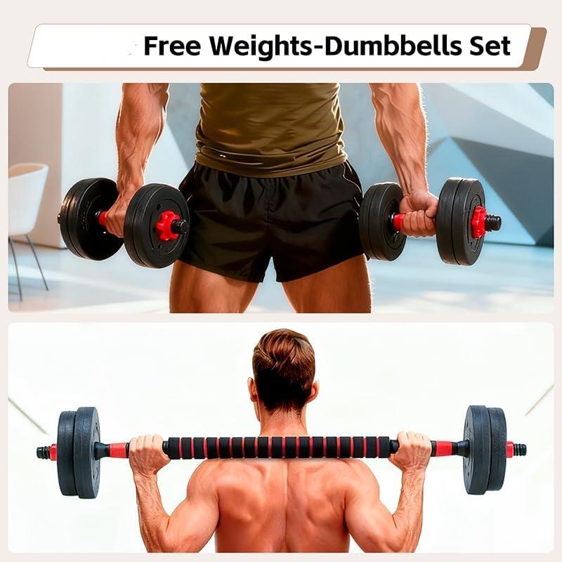 4 in 1 Adjustable Dumbbell Set for Home Gym, Dumbbells Barbell Kettlebell Push-Up Stand Combo, Multi-Functional Strength Training Equipment for Full Body Workout
