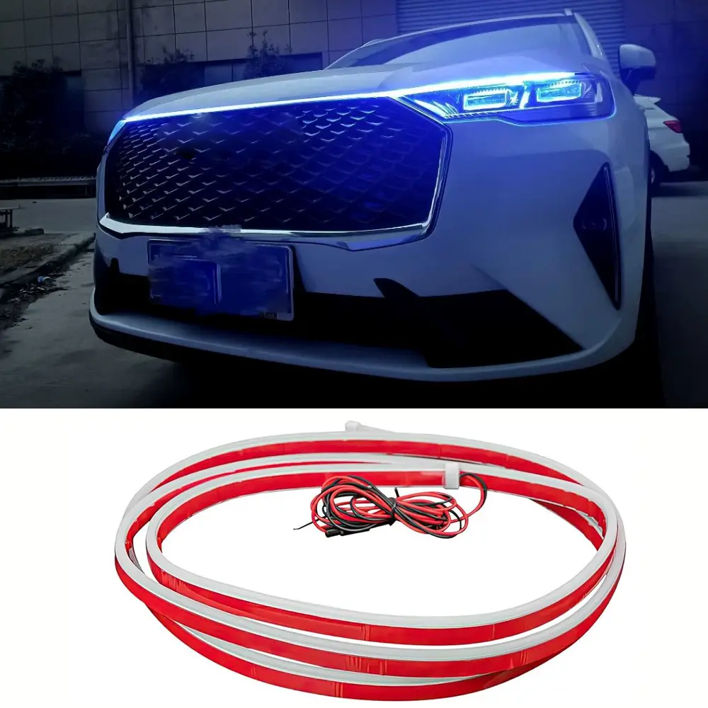 71 Inch Dynamic Sequential Scan LED Hood Light Strip, Waterproof Flexible Start-up Flowing LED Strip Light, Easy Install DIY Exterior Ambient Mod Lighting Compatible with Cars, Trucks and SUV Vehicles