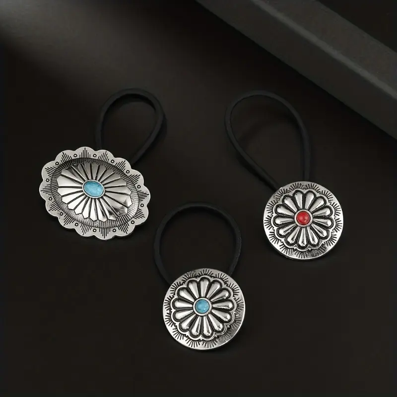 3pcs Western Style Hair Rope Turquoise Rubber Band Head Jewelry Hair Accessories Charms For Women Cute Bulk Hair Ties Elastic Band Scrunchies Hair Accessories For Braids
