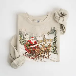 Vintage Santa Crewneck Sweatshirt, Retro Christmas Sweater, Santa Claus and Reindeer Shirt, Holiday Gift for Her or Him