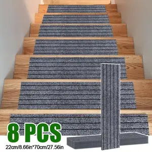 8-Piece Self-Adhesive Non-Slip Secure Carpet Stair Treads, 70cmx22cm Reusable Adhesive, Easy Installation, Durable Safety Steps for Home & Pets
