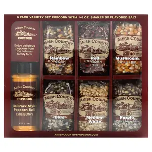 Amish Country Popcorn Variety Set Popcorn with Shaker of Ballpark Style Popcorn Salt, 7 Pieces