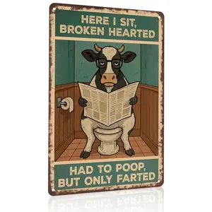 8x12 Inch Aluminum Metal Sign - "Here I Sit Broken Hearted Had To Poop But Only Farted" |   Funny Farm & Bathroom Decor, Perfect for Home, Man Cave, Bar, Cafe, and Cow Lovers' Space |   Retro Tin Plaque, Easy to Hang, Hilarious Animal Wall Art