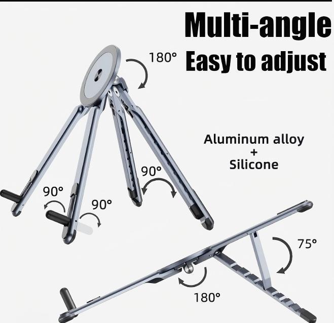 3-in-1 Multifunctional Stand for Mobile Phone Tablet Laptop, New Aluminum Alloy Foldable Portable Travel Stand,Powerful Magnetic Suction,Suitable for Travel, Office Tripod Smartphone Cellphone Folding