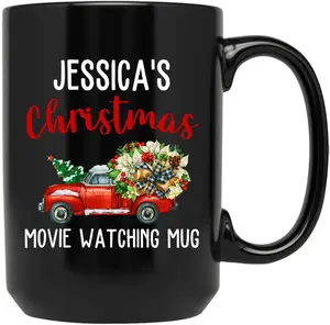 Personalized Christmas Movie Watching Mug with Name, Customized Christmas Coffee Mug Gifts for Christmas, Xmas Holiday Present, Custom Red Truck Cup