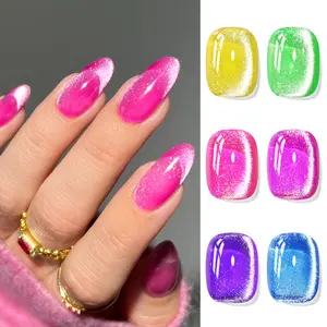 Cat Eye Magnetic Glitter Gel Nail Polish, 6pcs/set Neon Shimmer Holographic Crystal Glass Nail Polish, French Style Nail Art Kit Salon Manicure/DIY at Home gel nail polish