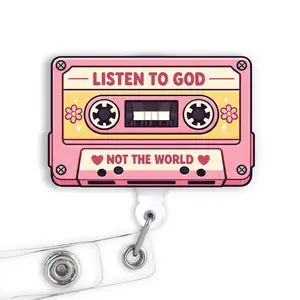 Listen to God Not the World Faith Badge Reel, 2 Inch Scripture Retractable ID Holder with Alligator Clip for Nurse HR Office Staff OZ7