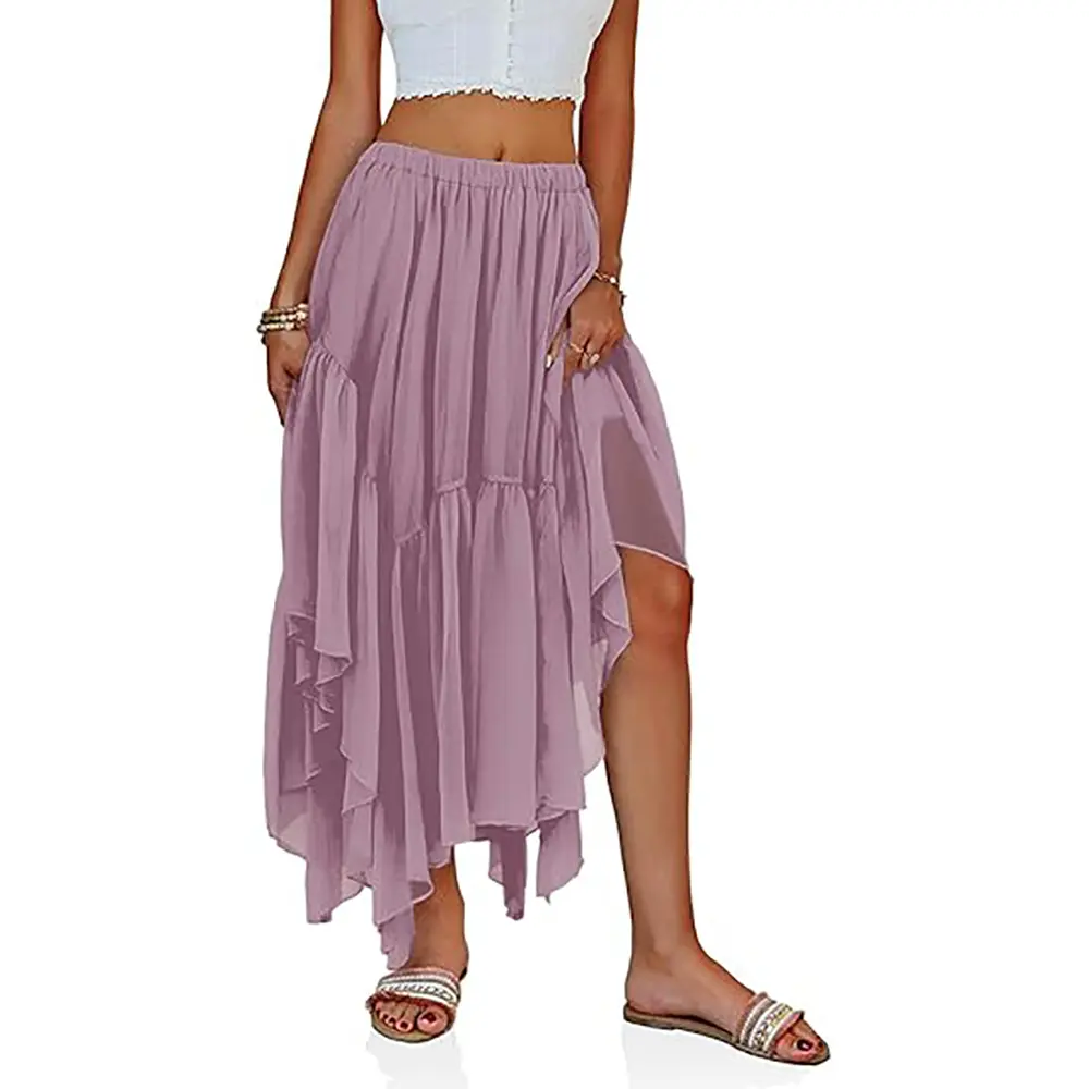 Imily Bela Womens Summer Boho Maxi Skirt Casual Asymmetric High-Low Hem Flowy Bohemia Long Skirt