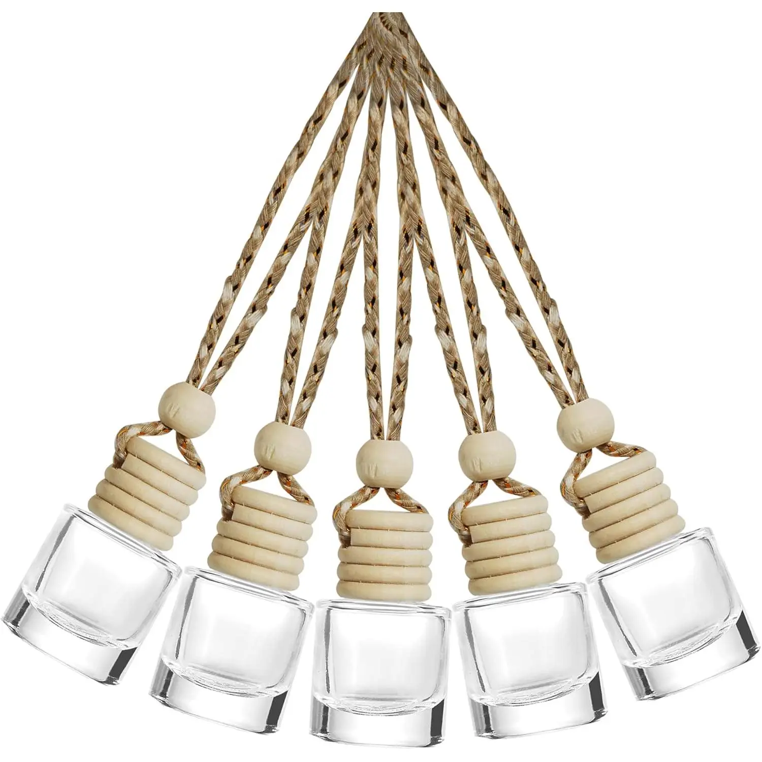 ESEWALAS 5-Count Hanging Car Diffuser, Empty Glass Perfume Pendant Bottles for Car Interior Fragrance Accessories