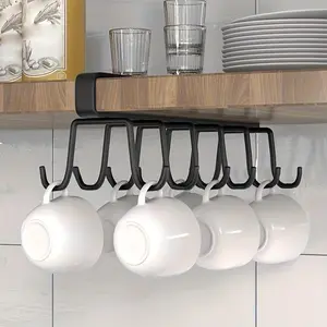 1pc Home Simple Kitchen Double Row Hook, Hanging Traceless Iron Cup Hook, Hanging Rack For Kitchen Bathroom Bedroom