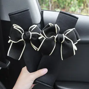 2026 New 1-Pair Bowknot Decor Cute Car Seat Belt Cover Soft Comfort Shoulder Pad Girly Car Interior Protective Decoration for Daily Commute Road Trip TikTokShop