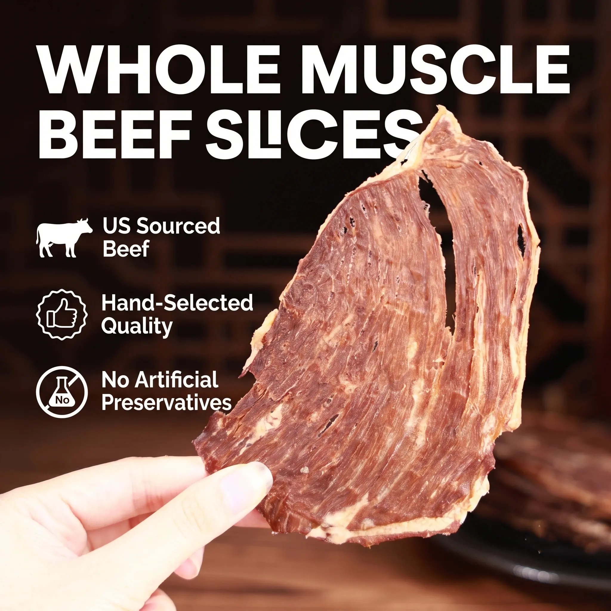 Artisanal Hand-Cured Beef Slices Jerky - No MSG No Preservatives Healthy Meat Protein Snack, Premium Wood-Fired Air-Dried Thin Beef Crisps for Gym & Travel，Beef Jerky Crisps