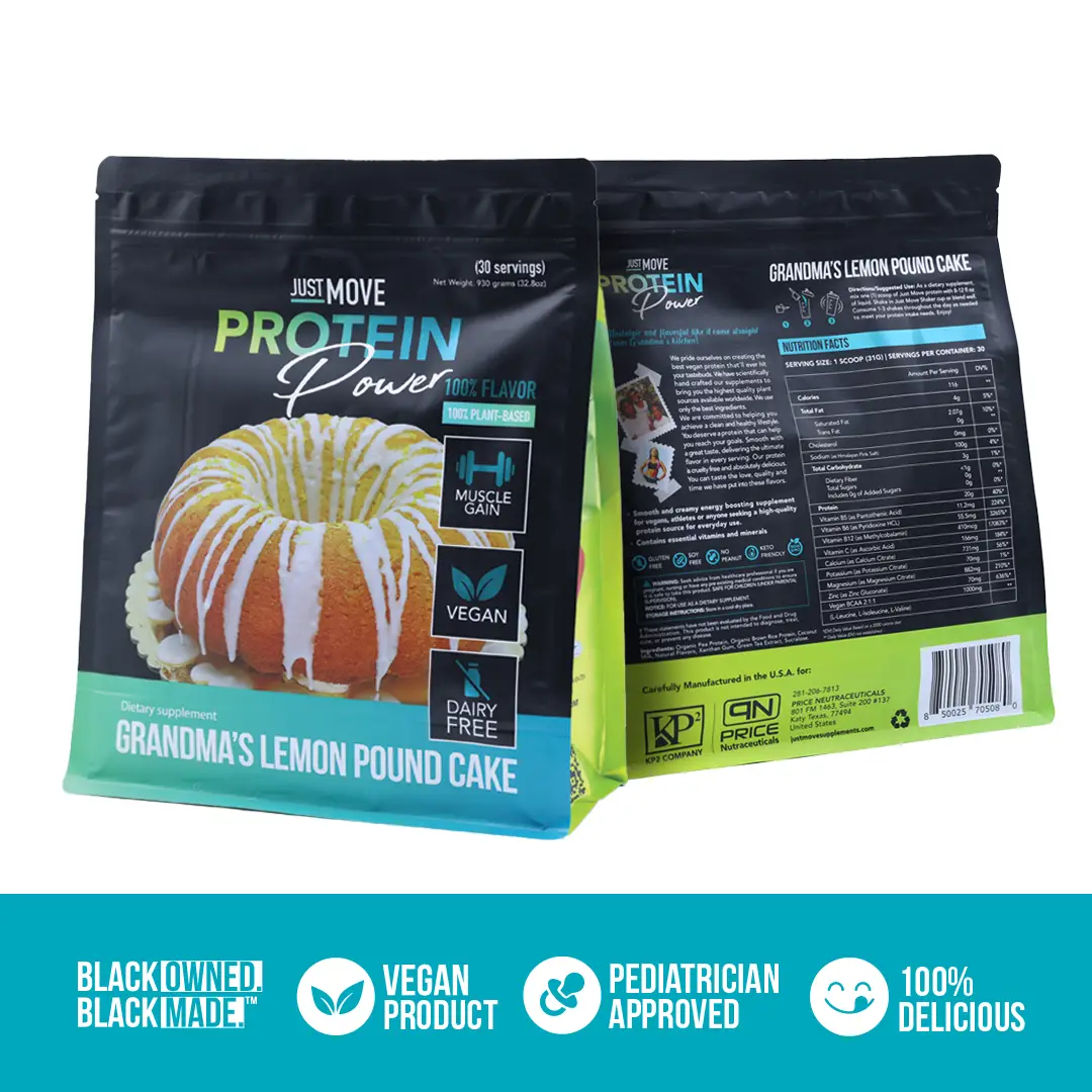 Just Move Protein - Grandma's Lemon Pound Cake Flavor - Vegan Plant-Based Organic 20g Protein Low Carb Keto Friendly Dairy Soy Gluten Free Peanut Free