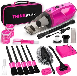 THINKWORK Pink Portable Vacuum Cleaner Kit with 8000PA Cordless Rechargeable Handheld Vacuum Cleaner, Gift for Women, High Power Accessories