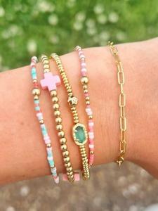 colorful stacking bracelet set, fashionable cross & beaded design bracelets for women & girls, casual trendy accessories for party and daily life