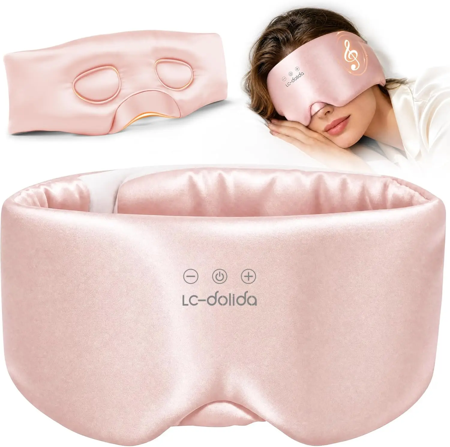 LC-dolida 3D Silk Bluetooth Sleep Mask, Mulberry Silk Sleep Mask with Bluetooth Headphones, Bluetooth Eye Sleep Mask for Side Sleepers, Total Blackout Bluetooth Eye Mask for Women Men