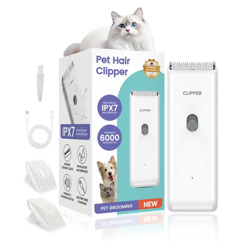 ABS Cordless Rechargeable Pet Grooming Trimmer Kit - Quiet, Wholebody Waterproof Right-Hand Shaver with Included Batteries for Matted & Long Hair Dogs/Cats, Small Animal Paw Trimming & Hair Care