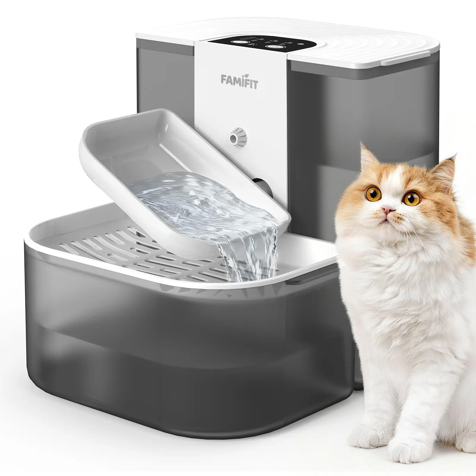 Ceramic Automatic Cat Fountain - 2000mAh Cordless, Dual-Tank System 4.5L+2L Capacity, No Filter, Remote Control Timed 3/6/9H & 80ml/100ml/120ml Settings, Ultra-Quiet Clean System, Easy Daily Water Changes for Living Rooms, Bedrooms