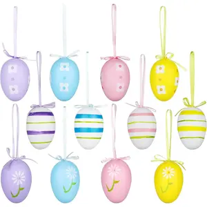12Pcs Easter Decorations Eggs Hanging Ornaments Colorful for Easter Tree Basket Decor Party Favors Supplies Home