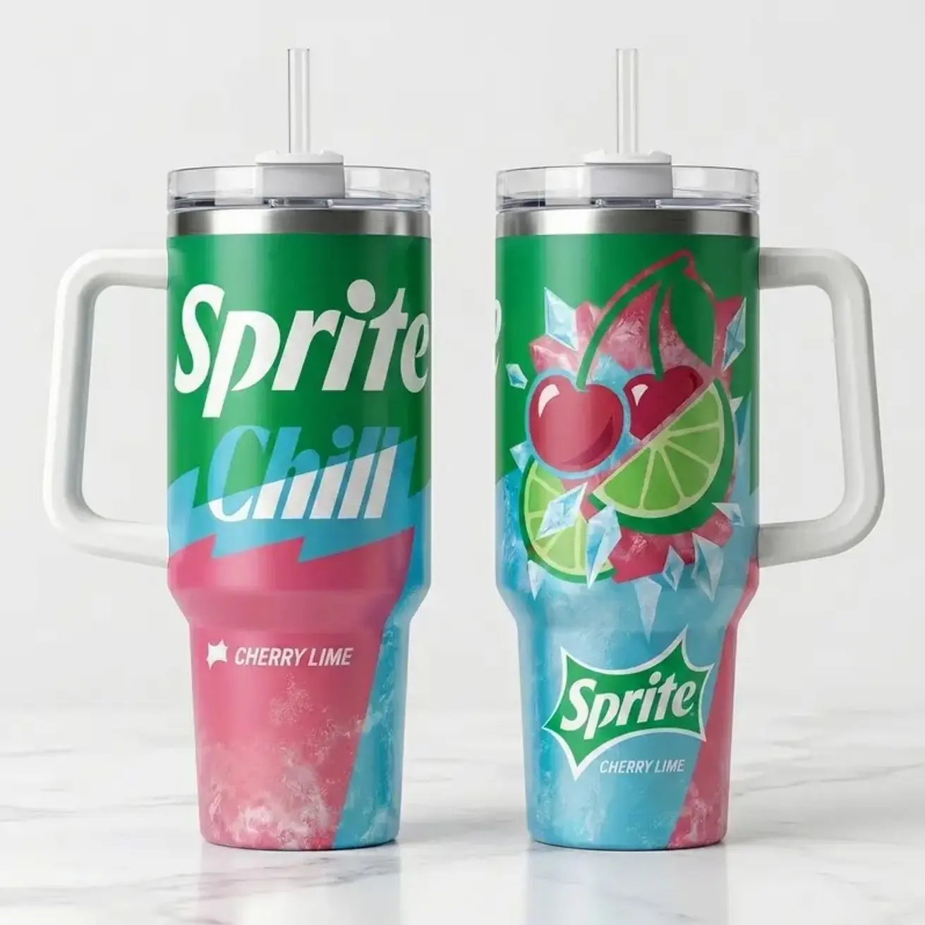 Sprite Chill Cherry Lime 20oz/30oz/40oz Stainless Steel Tumbler – Double Wall Vacuum Insulated Travel Mug, Cherry Lime Soda Aesthetic Cup, Summer Fan Gift