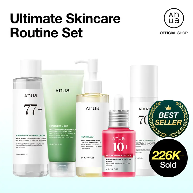 [Anua] Ultimate Skincare Routine Set｜Cleansing oil + Cleansing foam +Toner + Dark Spot Correcting Serum + Moisturizing lotion, Hydrate, korean skincare, glass skin, affordable, niacinamide