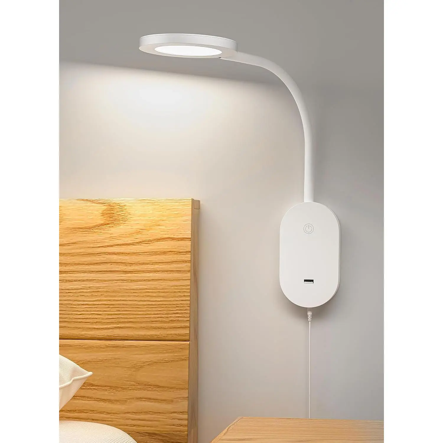 Wall Mounted Reading Light,Book Lights with USB Output, Reading Lamps for Bed Headboard in 4 Hours Auto-Off, Touch Control Wall Lamp with 5 Dimmable Flexible Head Rotation Bedside Lamps White