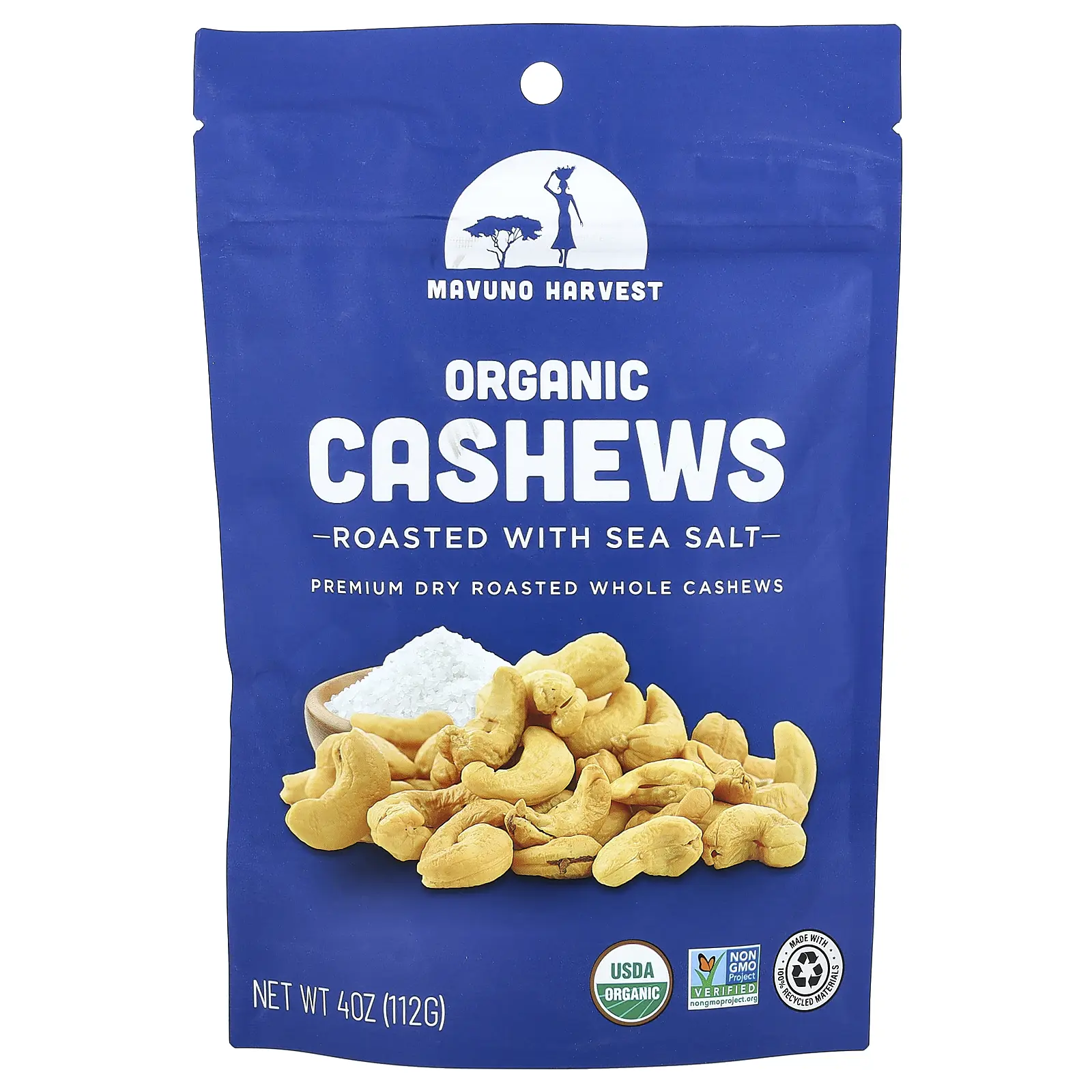 Mavuno Harvest Organic Cashews, Roasted with Sea Salt, 4 oz (112 g)