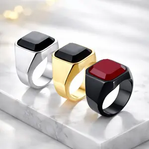 Square Onyx Statement Ring Stainless Steel Minimalist Men's Jewelry for Daily Wear Party Gift