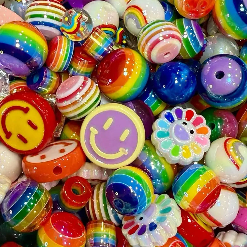 Rainbow Smiley Flower Bead Mix - Bright Craft Beads for DIY Jewelry Making, Handicraft Projects