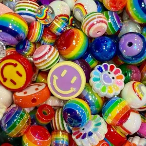 Rainbow Smiley Flower Bead Mix - Bright Craft Beads for DIY Jewelry Making, Handicraft Projects