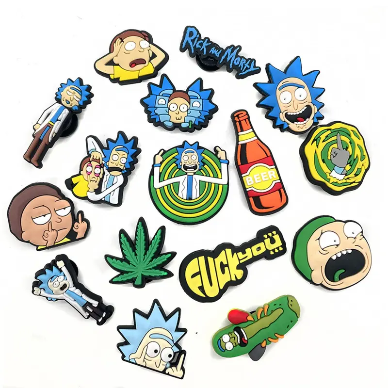 16pcs Rick and Morty Cartoon Shoe Accessories, Decorative Shoe Accessories, Shoe Charms Set, Kids' Shoe Decorations, Wristbands, Sandals, Christmas Gifts, Cute Style, All Seasons