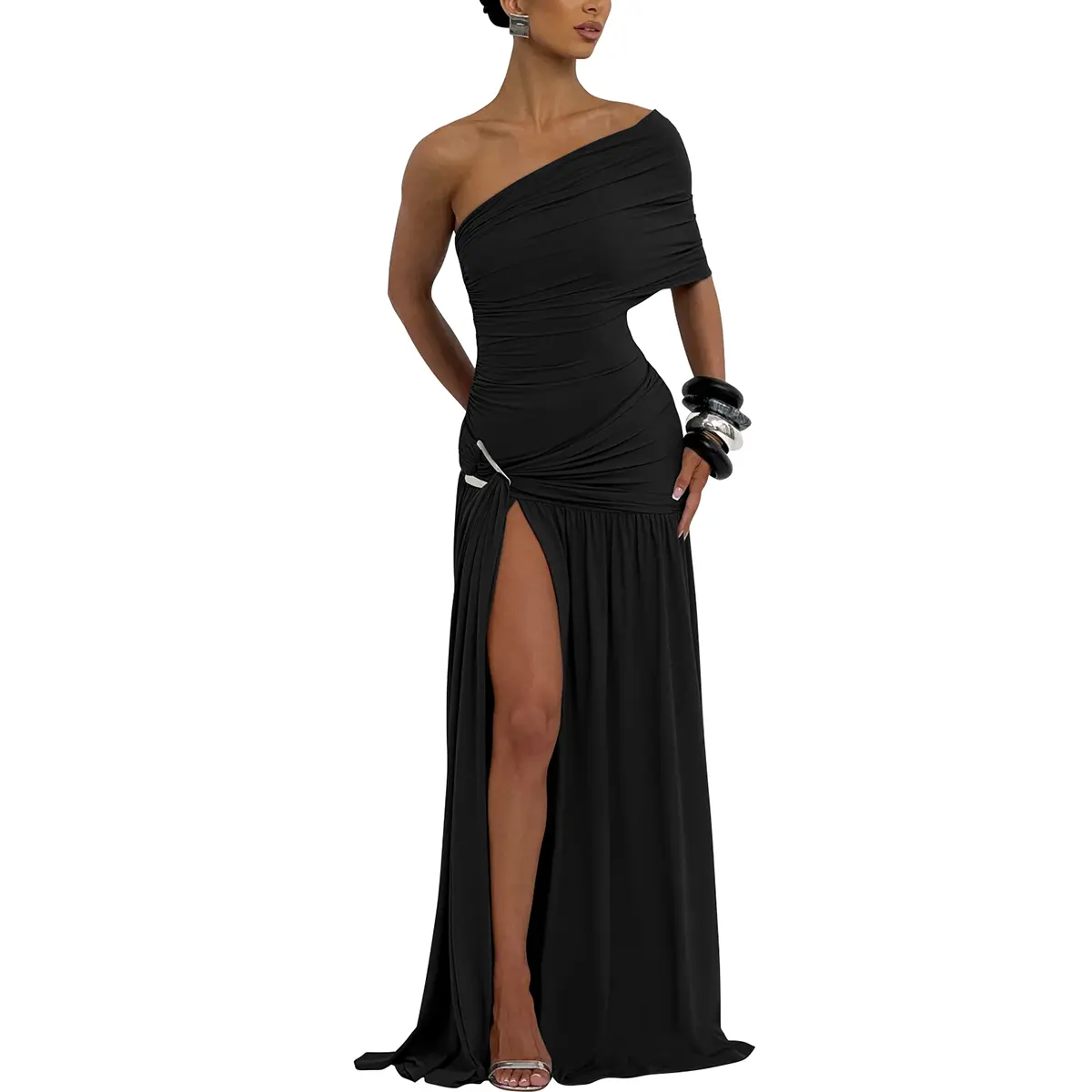oys womens one shoulder dress Asymmetric One Shoulder Cut Out Detail Maxi Dress In Green | EGO US