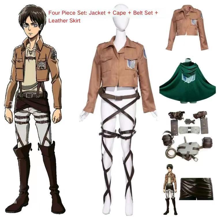 Anime Attack on Titan Cosplay Shingeki no Kyojin Jacket Recon Corps Leather Skirt Hookshot Belts Suspenders Ackerman Costume