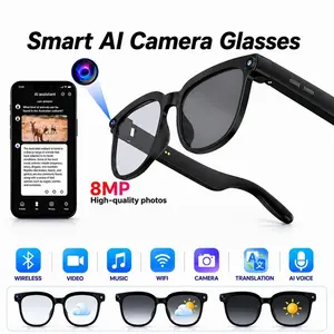 Smart AI Camera Glasses with 8MP Photochromic Lenses ,Button Touch Adjustment for Travel Outdoor Adventures Hands-Free Photography 160+Languages Real-Time Translation Bluetooth Wireless Wearable Video Recording UV Protection ,Birthday gifts, Father's Day/