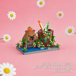 Capybara Theme Pen Holder Micro Mini Blocks, 3D Assembly Toy, Cute Design for Home Decor, Stress Relief, Gift Idea