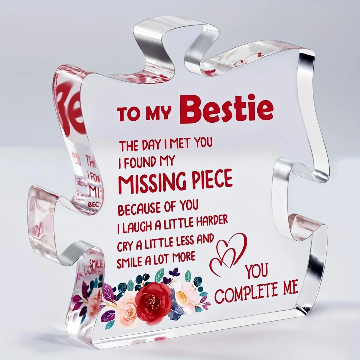 Clear Acrylic Puzzle Shaped Ornament, To My Bestie Letter Pattern Heart Plaque Decorative Plaque, Home Decor for Living Room Bedroom Office, Acrylic Desktop Decoration, Acrylic Plaque Sign, Home Decor Products