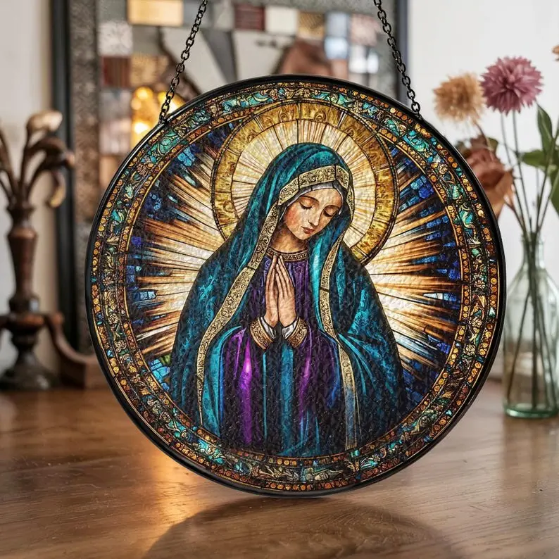 Virgin Mary Suncatcher: Our Lady of Guadalupe Stained Glass Window Hanging