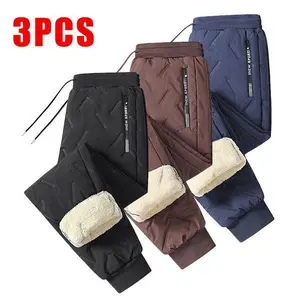 Men's 3-Pack Fleece-Lined Snow Pants with Drawstring Waistband for Winter Sports & Casual Wear Warm Cozy Versatile Menswear TrouserGift