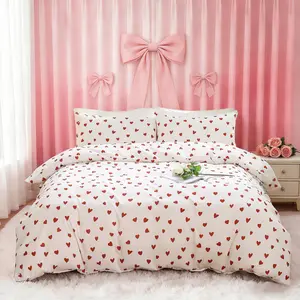 Romantic Small Heart Print Bedding Set, 3 Piece Includes 1 Duvet Cover + 2 Pillowcases No Insert , Soft Comfortable Fabric, Perfect Birthday Gift