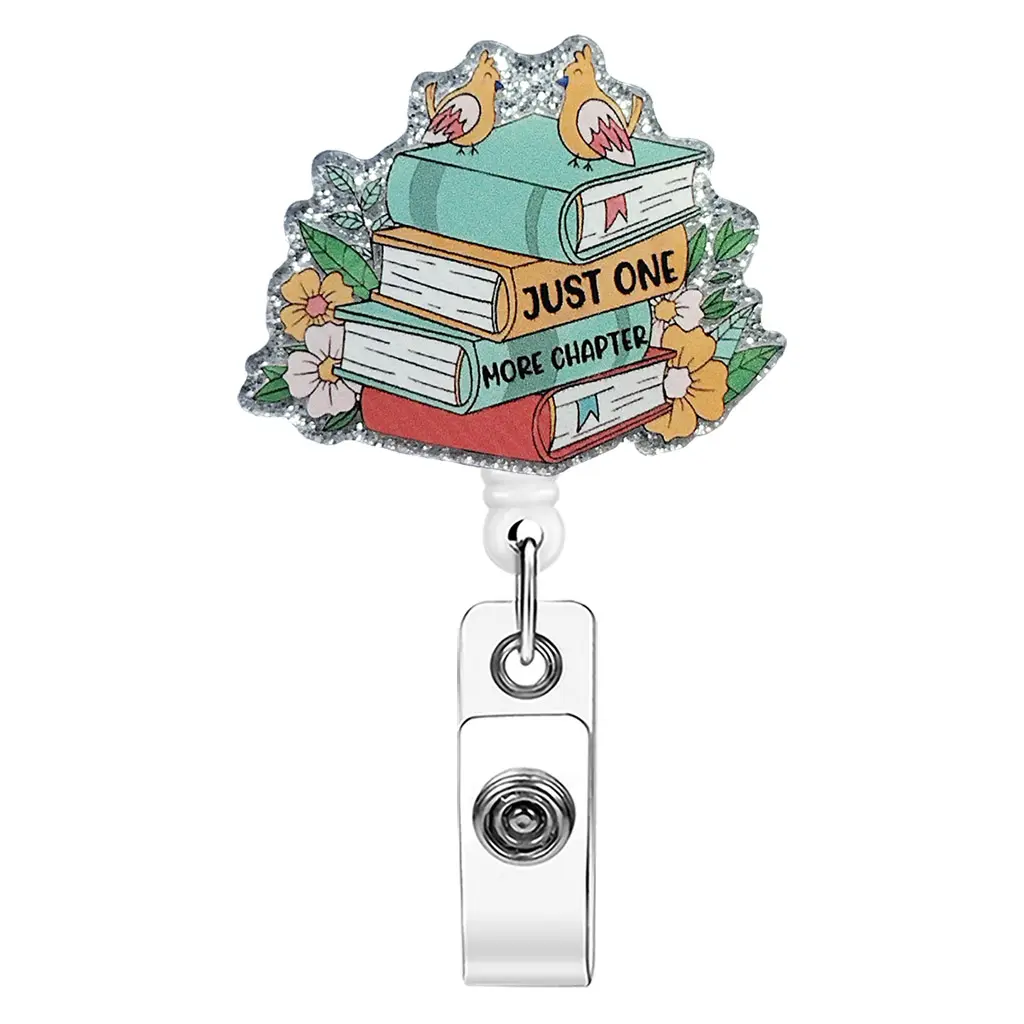Obsessed Just One More Chapter Book Lover Badge Reel, Badge Decoration, Badge Accessories, Office Supplies, Sparkly Cute ID Clip, Perfect for Readers & Teachers, Viral Tiktok Pick