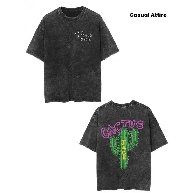 Men's & Women's Oversized 100% Cotton T-Shirt - Cactus Jack Logo & "Look Mom I Can Fly" Print - Retro Washed Black Vintage Streetwear Tee - Unisex Casual Short Sleeve Round Neck Top for Concerts & Casual Attire, Halloween, Mens Tshirt, Christmas