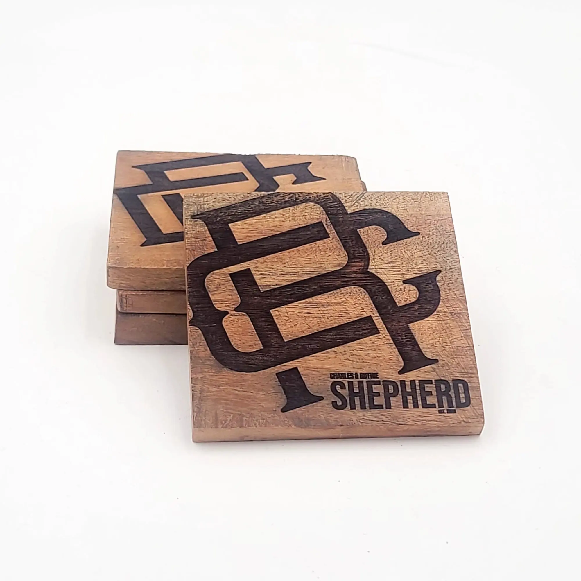 Custom Engraved Monogram Acacia Wooden Coaster - HC002 Engraved Tableware Engraved Tableware Set